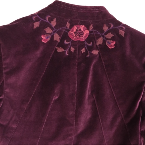 LUCKY BRAND Plum Putple Pink Velvet Floral Embroidered Jacket Blazer XS NWOT - Picture 6 of 8